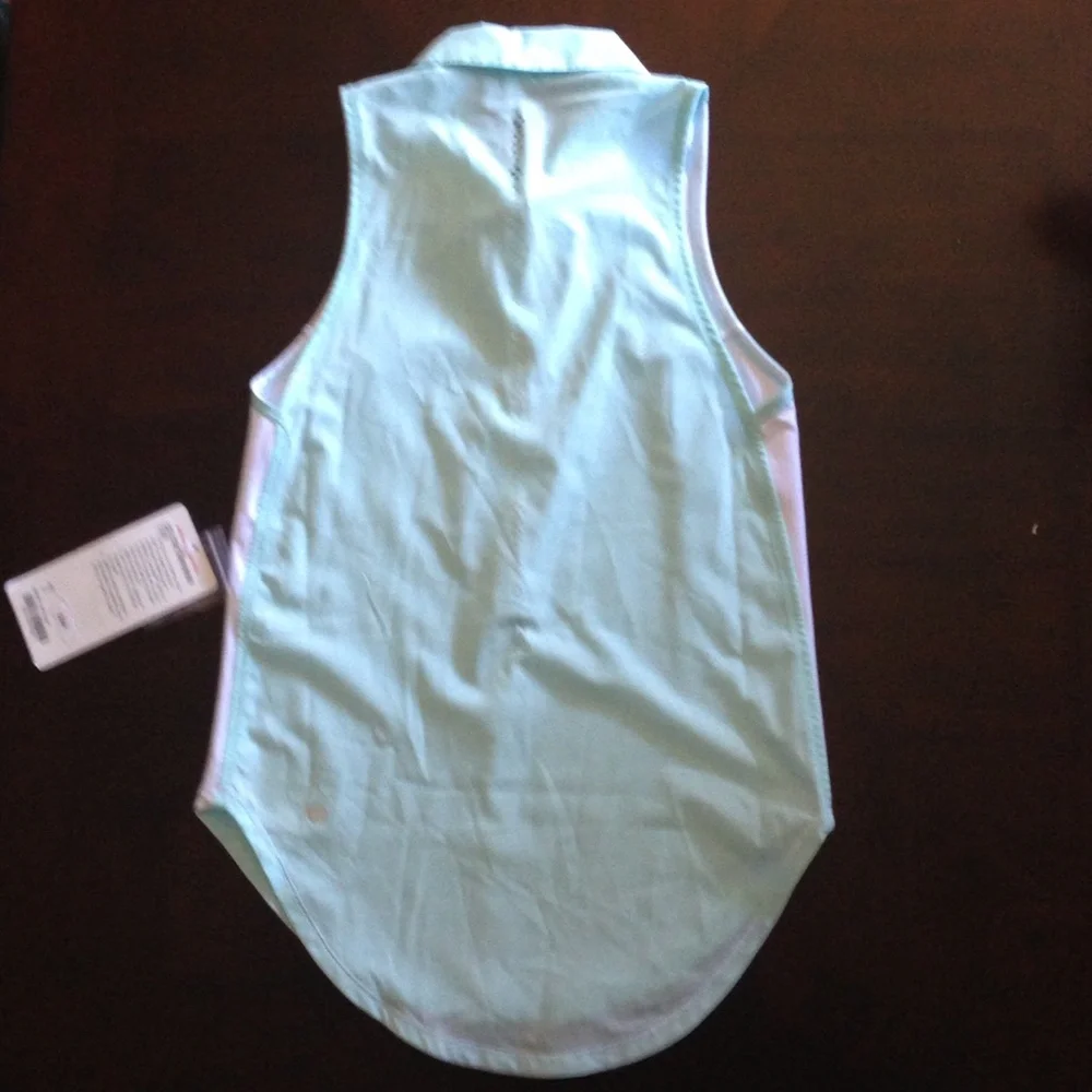 lululemon athletica White Sleeveless Button Tank with Mint Collar